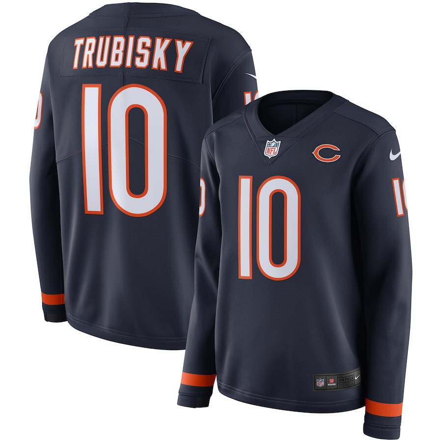Women Chicago Bears 10 Trubisky blue Limited NFL Nike Therma Long Sleeve Jersey